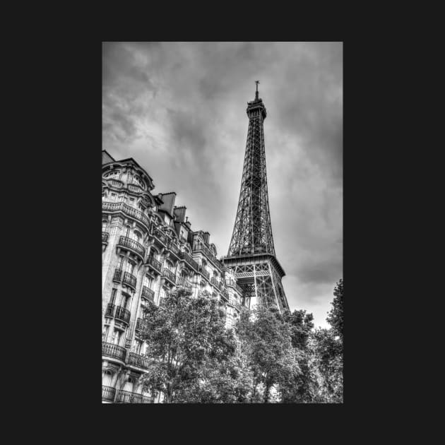 Eiffel Tower Paris, Behind The Town Houses, Black And White by tommysphotos