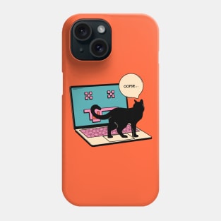 404 Error Laptop Black Cat in orange Phone Case