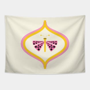 Pink and yellow cute retro butterfly with black dots Tapestry