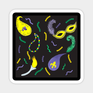 Mardi Gras Paisley Black Background Magnet