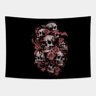 Skulls, Bats And Roses Tapestry