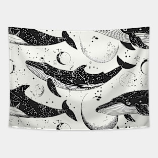 Whales, lines and moon pattern Tapestry