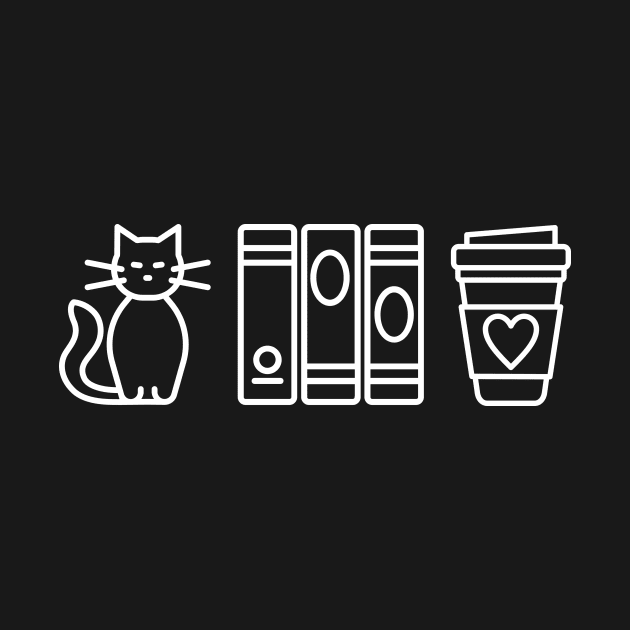 Cats, Books, & Coffee (White Print) by CrazyShirtLady