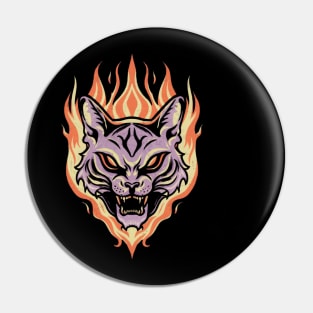 Flaming Cat Tattoo - Fierce Fire Kitty Pin