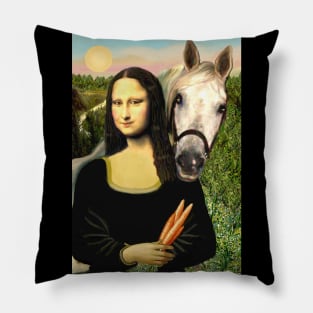 Mona Lisa Offers a Carrot to her Arabian Horse Pillow