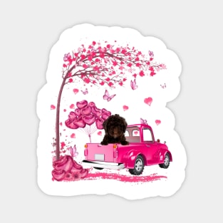 Valentine's Day Love Pickup Truck Spanish Water Dog Magnet