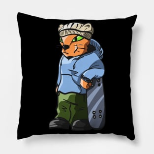 Cool Skateboard Cat Feline Skater Pillow