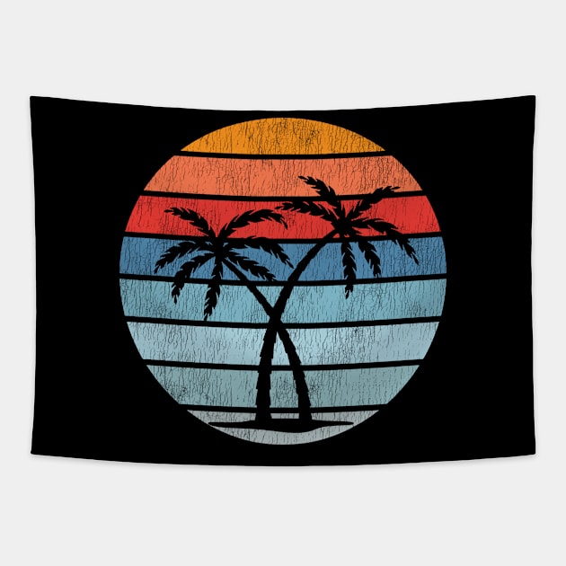 Tree Palm Sunset Beach Vintage Tapestry by kaulang