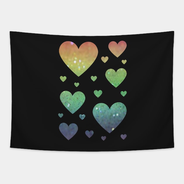 Rainbow Ombre Faux Glitter Hearts Tapestry by Felicity-K