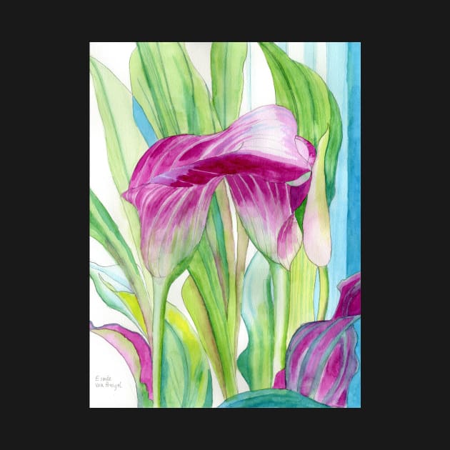 Pink Calla lilies watercolour painting by esvb