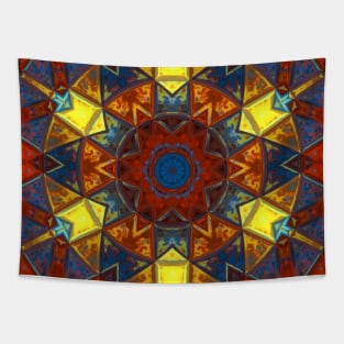 Mosaic Mandala Flower Yellow Red and Blue Tapestry