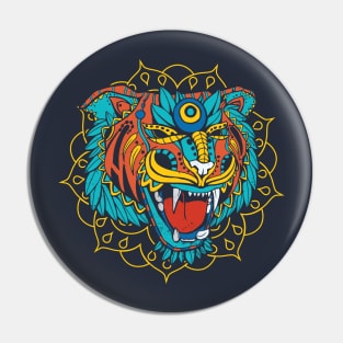 Huichol Style Tiger Head Pin