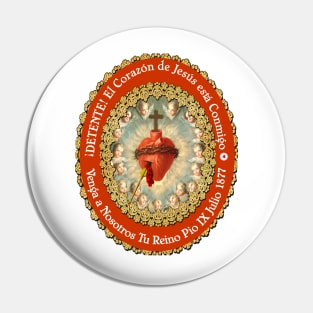 Detente Spanish Sagrado Corazon Sacred Heart of Jesus Catholic Prayer WHT Pin