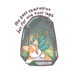 The Best Therapist Has Fur and Four Legs Corgi Magic Glow Terrarium T-Shirt