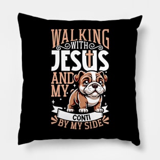 Jesus and dog - Continental Bulldog Pillow