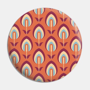 Orange Retro Flowers Pin