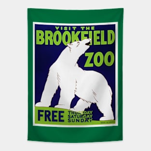 Restored WPA Print for the Brookfield Zoo in Illinois w/ large polar bear. Tapestry