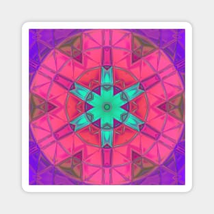 Mosaic Kaleidoscope Flower Blue Pink and Purple Magnet