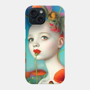 Pop Surrealism Painting of flowers California Poppy girl botanical floral poppies Phone Case