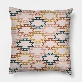 Southwest Azteca Geometric Pattern in Rust, Blue, Mustard, and Blush Tones Pillow