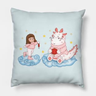 Girl brings lantern for cute dragon Pillow