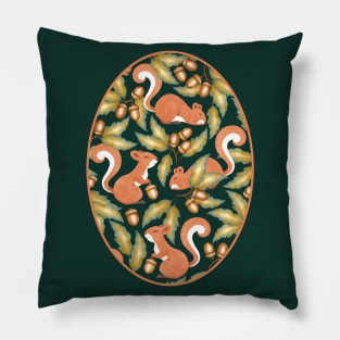 Cheerful Red Squirrels in an Acorn Abundance Pillow