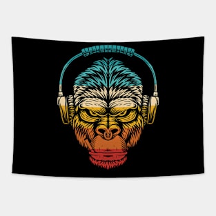 Vintage Headphones Monkey Tapestry