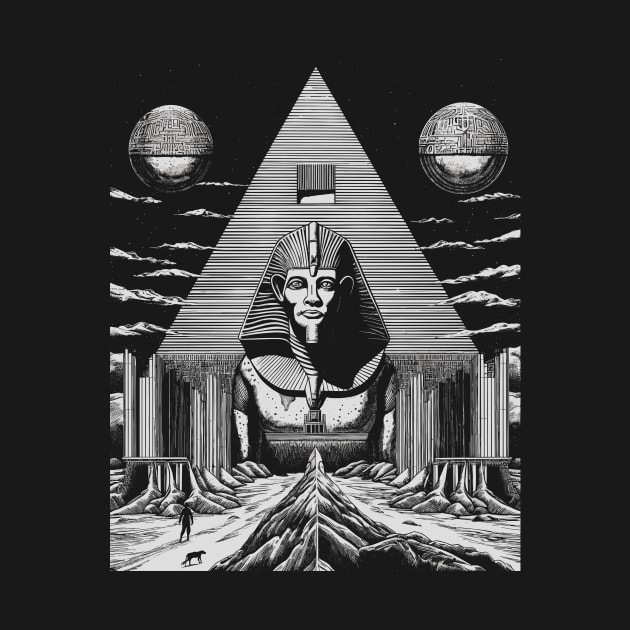 Esoteric Egypt Pyramid Black and White Illustration Tee: Mystical T-Shirt by Soulphur Media