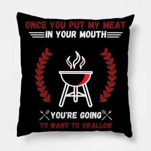 Retro Cooking Meat Grill Barbecue Party Funny sayings Pillow