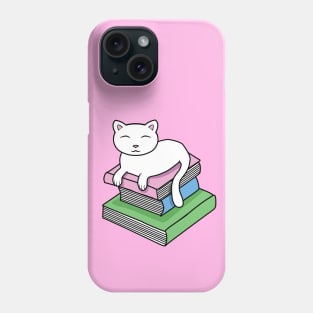 Cat resting on a pile of books Phone Case