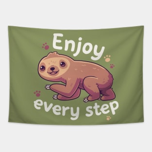 Enjoy Every Step // Motivational Baby Sloth, Kawaii, Positivity Tapestry