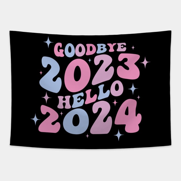 Goodbye 2023 hello 2024 wavy pastel Tapestry by Fun Planet