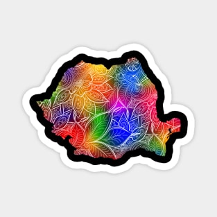 Colorful mandala art map of Romania with text in multicolor pattern Magnet