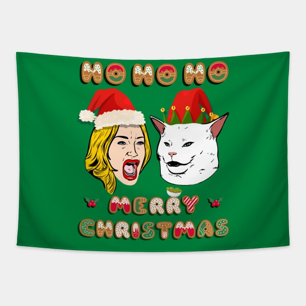 Woman Yelling at a Cat Meme Salad Ugly Christmas Sweater Tapestry by Celestial Holding Co.