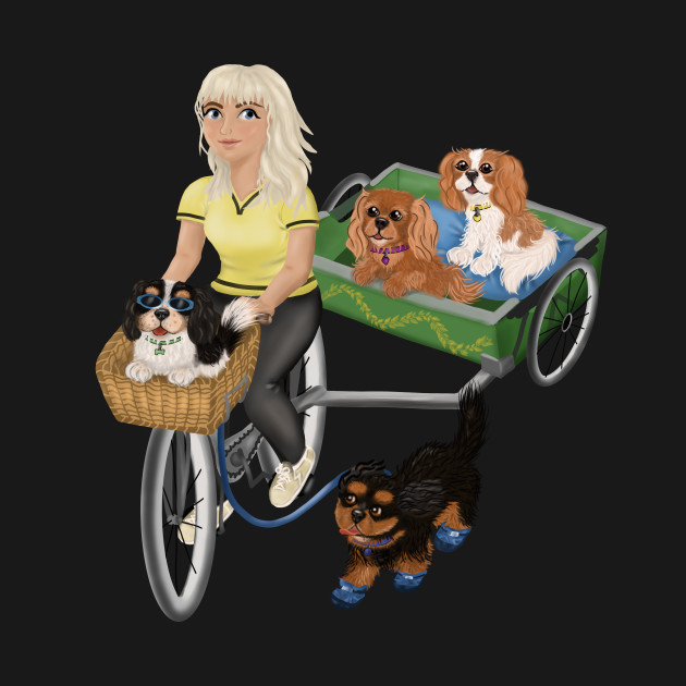 Disover Four Cavaliers Biking and Being Active - Cavalier King Charles Spaniel - T-Shirt