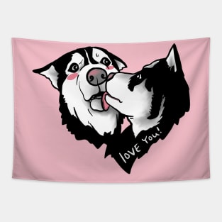 Awkward Siberian Husky Kiss Tapestry