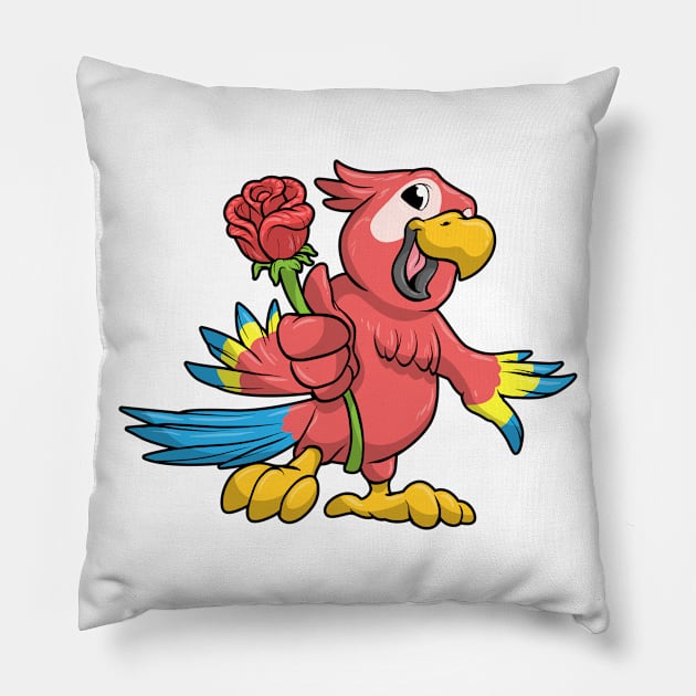 Parrot with yellow Beak and red Rose Pillow by Markus Schnabel