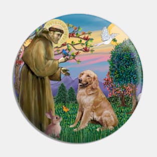 Saint Francis Blesses a Golden Retriever Pin