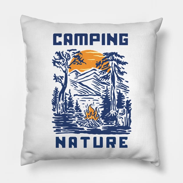 Camping on Nature Landscape Pillow by RiyanRizqi