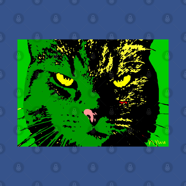 ANGRY CAT POP ART - GREEN YELLOW BLACK by NYWA-ART-PROJECT