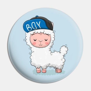Cute lamb llama in a cap with the inscription boy Pin