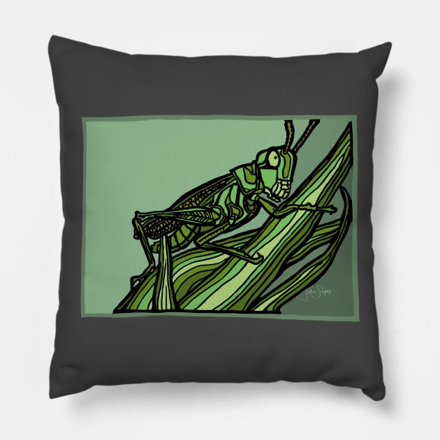 Green Grows the Grasshopper Pillow by JSnipe