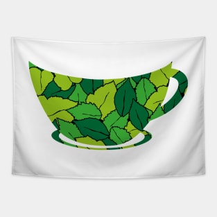 cup of organic herbal leaf tea for healthy life logo Tapestry