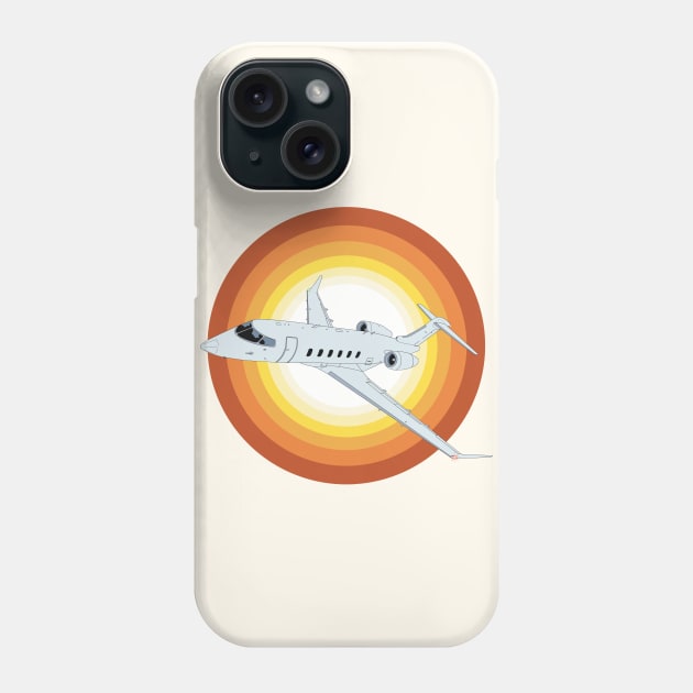 Bombardier Challenger 350 Jet Sunset Retro Aviation Design Phone Case by Kassi Skye