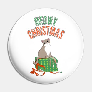 Meowy Christmas Cat Clawed Present Pin