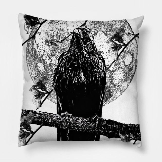 Nevermore Raven and the Moon Pillow by galaxieartshop