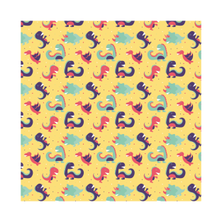 Cute Kawaii Dinosaurs on Yellow T-Shirt