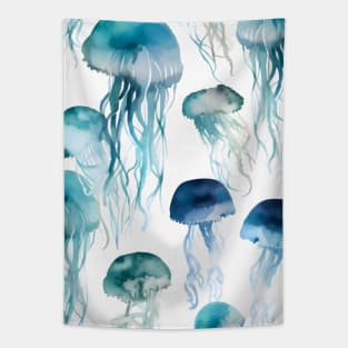Teal Blue Jellyfish Ocean Pattern Tapestry