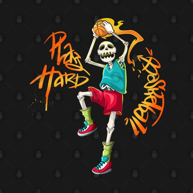 Play Hard Skull Player Basketball by Trendy Black Sheep