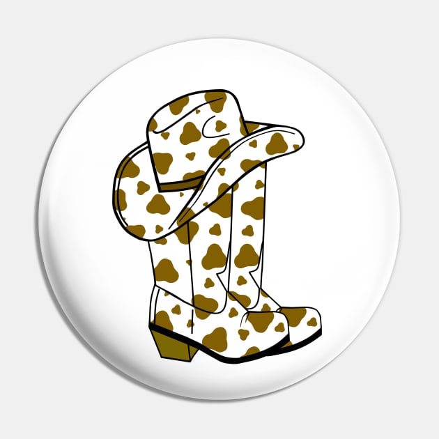 BROWN Cow Spots Cowboy Boots And Hat Pin by SartorisArt1